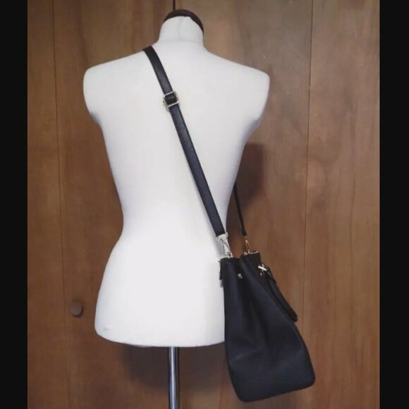 MK MICHAEL KORS SUTTON Saffiano Leather Black Gold Med Handbag 12.5 x 9 x 4" - Picture 3 of 16